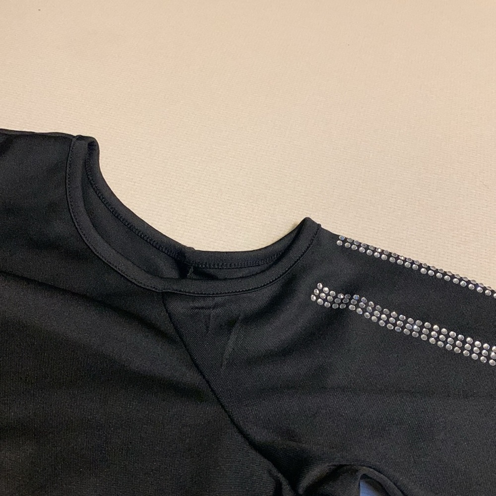 Black Cold Shoulder Rhinestone Blouse - Picture 5 of 7